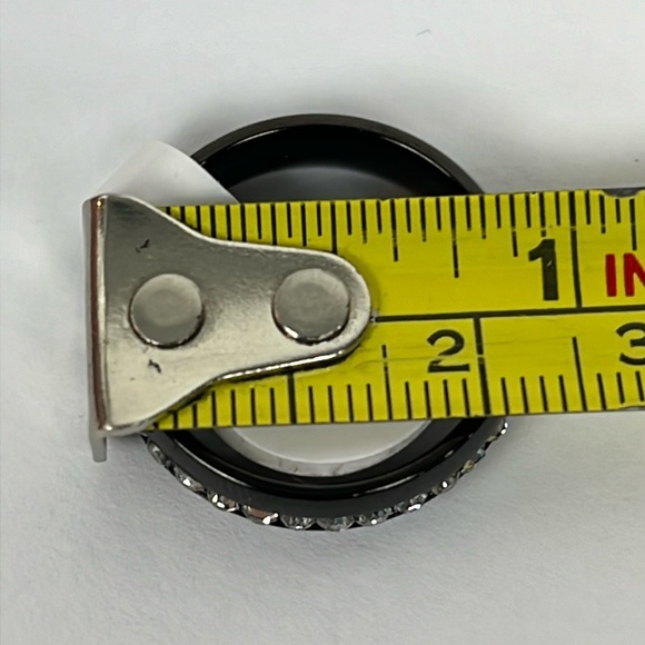 Stainless Steel Mens Unisex White Rhinestone Gunmetal Black Gray Ring Band Sz 9 - Picture 5 of 5